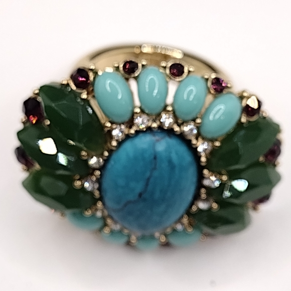 Large multi stone ring size 7 Gold Tone - Picture 10 of 13